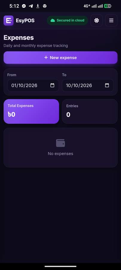 Expense tracking screen